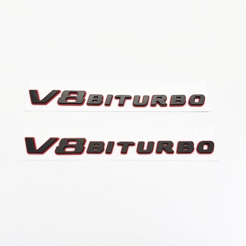 2Pcs New Color Blocking Letter V8 BITURBO Emblem Car Styling Fender Logo Sticker Chrome Black Red