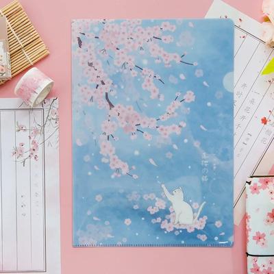 Öğrenci Sevimli Anime Kiraz Yavru Kedi Test Kağıdı Scrapbook Sticker Klasörleri Taşınabilir Dosya Düzenleyici için Yaratıcı Tasarım Dosya Klasörü
