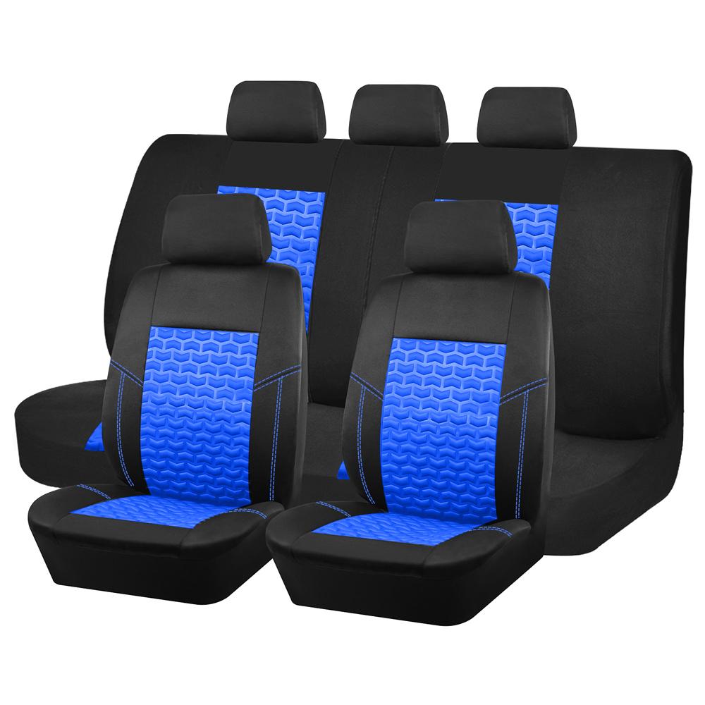 Full Set Car Seat Covers Tire Texture Press Breathable Fabric Seat Covers for Car 3 Zipper for Rear Seat Backrest