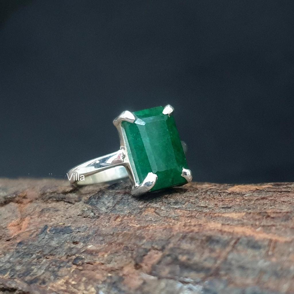 Natural Prong Set Raw Emerald 925 Sterling Silver Ring Jewelry, Handmade Gift Emerald Ring