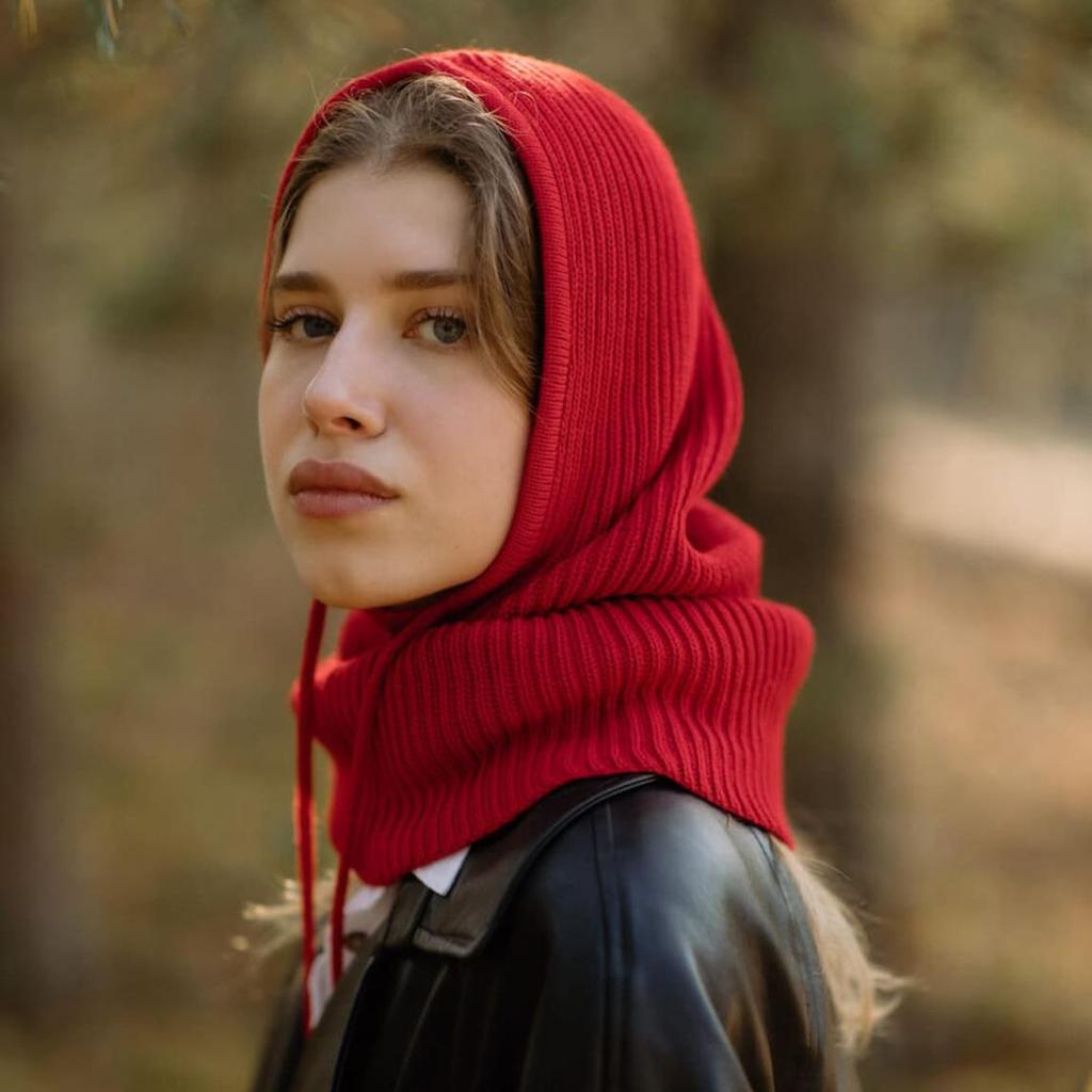 Wintermütze aus massivem Strick für Damen, Sturmhaube, Strickmütze, Totenkopfmütze mit Kordelzug, warmer Schal mit Kapuze, weiche, bequeme, lässige Modemütze