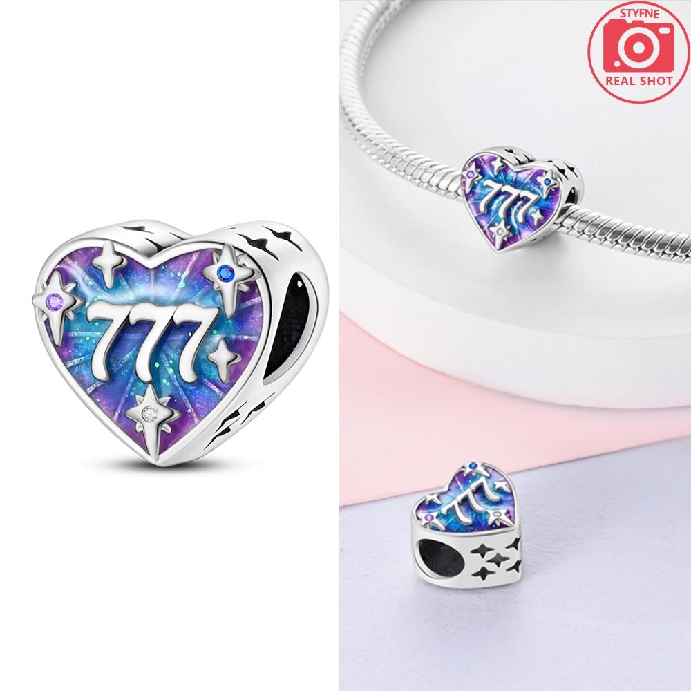 

Charms Plata Blue-Purple Lucky 777 Heart-Shaped Beads Fit Original Bracelets Charms For Women Jewelry Diy Making Gifts
