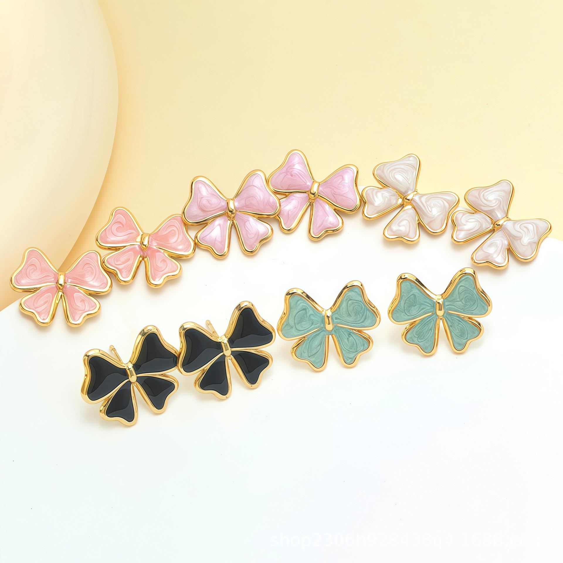 Colorful Drip Oil Butterfly Stainless Steel Earrings - Women s Fashionable and Versatile Simple Titanium Steel Design