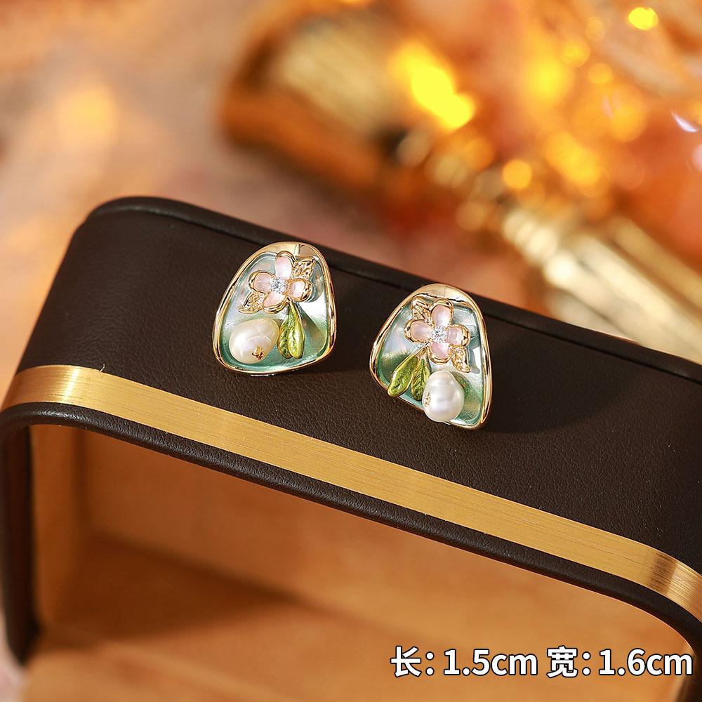 Ainibenni Original Design Enamel Painted Earrings for Women, Monet Garden Oil Painting Style Stud Earrings