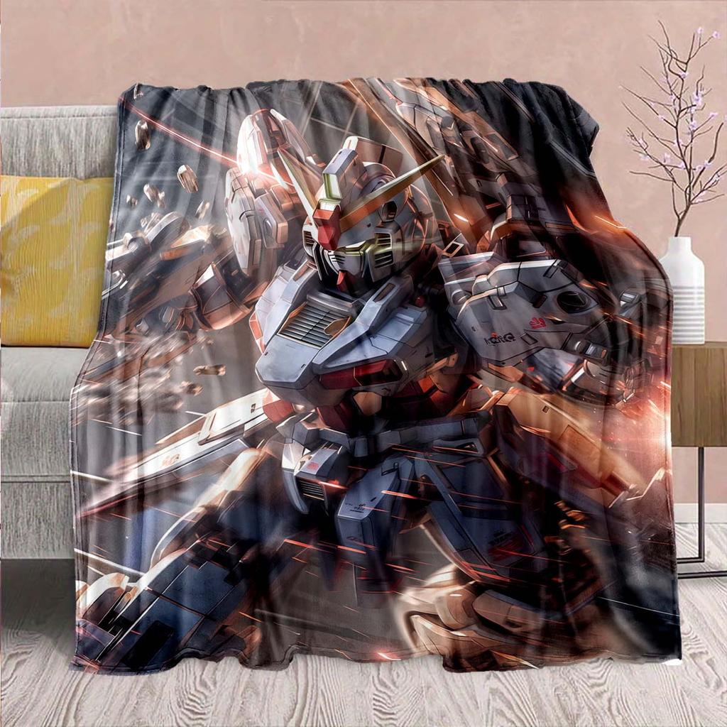 Gundam Anime Flannel Blanket - Soft Warm Perfect for Sofa, Bedding Camping Travel Office Home Decor -QJY