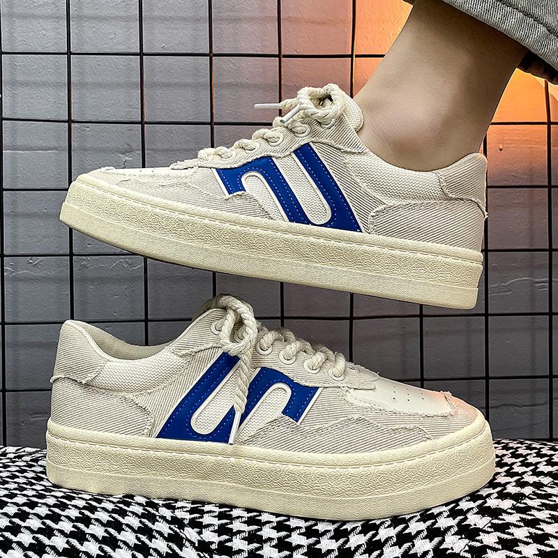 Spring new broken hair canvas shoes Korean version trendy shoes versatile ins breathable canvas shoes platform student wind board shoes men