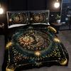 Celestial Print Duvet Cover Set Sun And Moon Breathable Fabric All-Season Comfort Golden Astrological Design Bedding Set