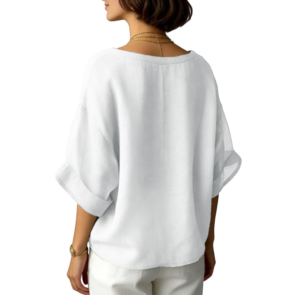 Women's Solided Color Comfortable Casual Round Neck Shoulder Loose Slim Shirt Top