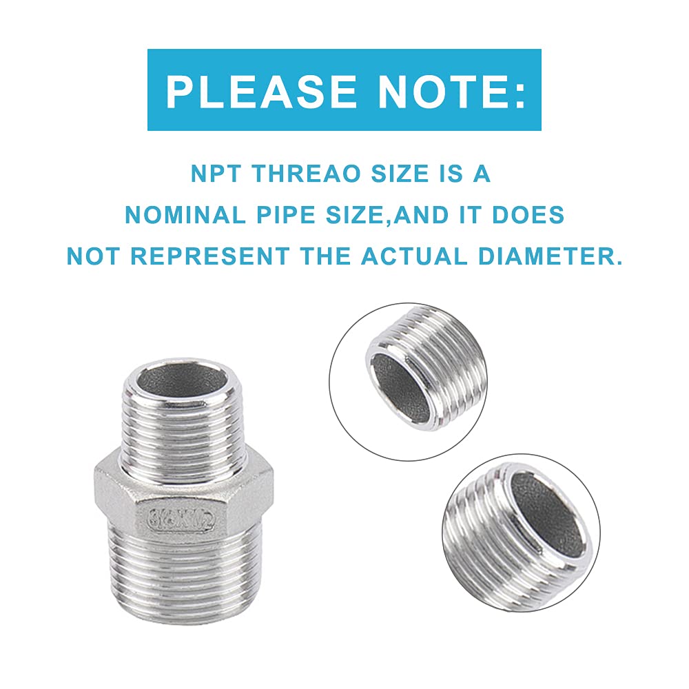Feelers Reducing Hex Nipple, 304 Stainless Steel 1"x 3/4" NPT Male Pipe Fitting Reducer Nipple Adapter (Pack of 2)