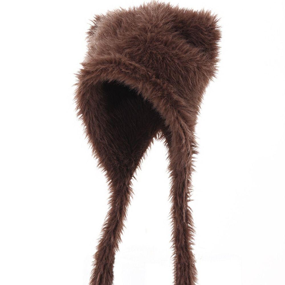 Solid Color Beanies Cap Windproof Women Earmuffs Cap Cute Winter Bear Ears Hat