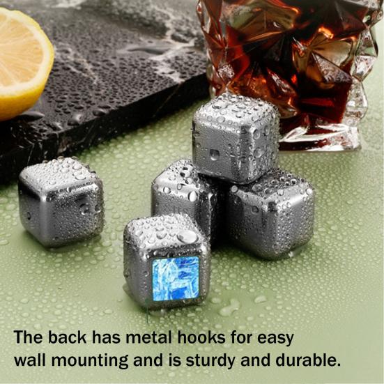 Stainless Steel Ice Cubes Set with Clips Reusable Drink Chillers Quick Freezing Metal Whiskey Chilling Stones for Beer Cocktails