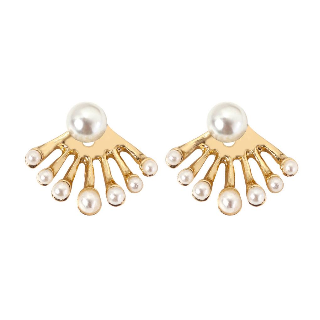1 Pair Woman''s Pearl Earrings Front Back Crystal Ear Studs Girls Party Work