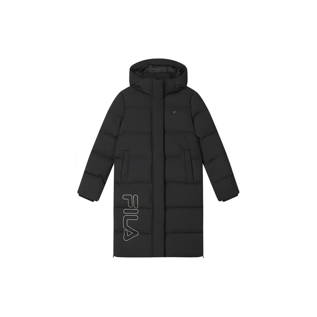 Fila Logo Printed Hooded Mid-Length Casual Down Jacket Women Outerwear Black F11W347901F-BK
