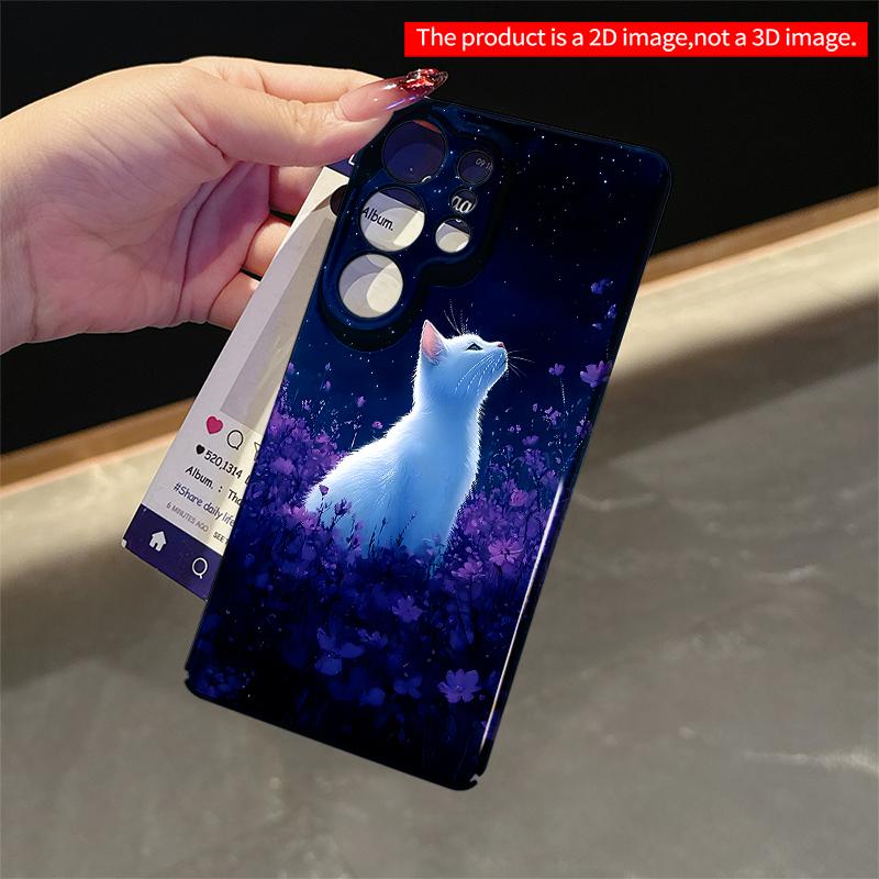 2DFlat Samsung phone case Starry Night Cat in Purple Flowers Applicable to Galaxy S23 S24 S25ULTRA S26 A12 A14 A15 A16 A54 A55