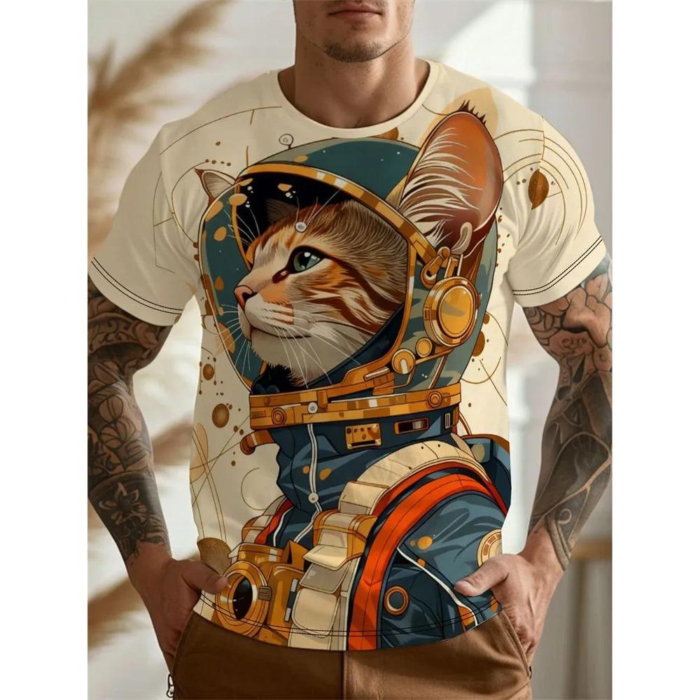 Summer Mans Animal Cat T-shirt Creative 3D Printed Short Sleeved T-shirt Fashionable Comfortable Soft Breathable Large Loose T-shirt