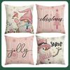 Pink Warm Snowflake Snowman Santa Claus Element Digital Printing Linen Material Home Sofa Pillow Cover