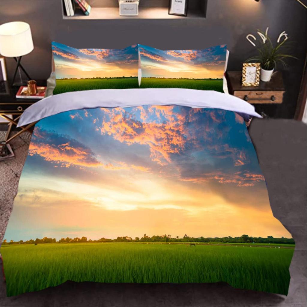Rice Field Duvet Cover Set For Teens Queen Lightweight Down Quilt Covers Bedroom Decor 2 Pillowcases 1 Duvet Cover No Comforter