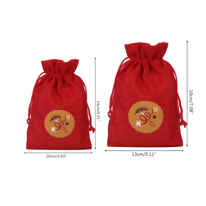 24 Sets Christmas Advent Calendar Drawstring Bag with Stickers Wooden Clips Ropes Hanging Countdown Candy Gift DIY X3UC