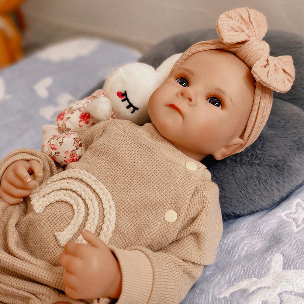Weicher Silikon Ganzkörper Reborn Babypuppen 48cm Realistisch Neugeborenes Bebe Mädchen Bemalt wie echte Kinder Babys Kleinkindpuppe Spielzeug Geschenke
