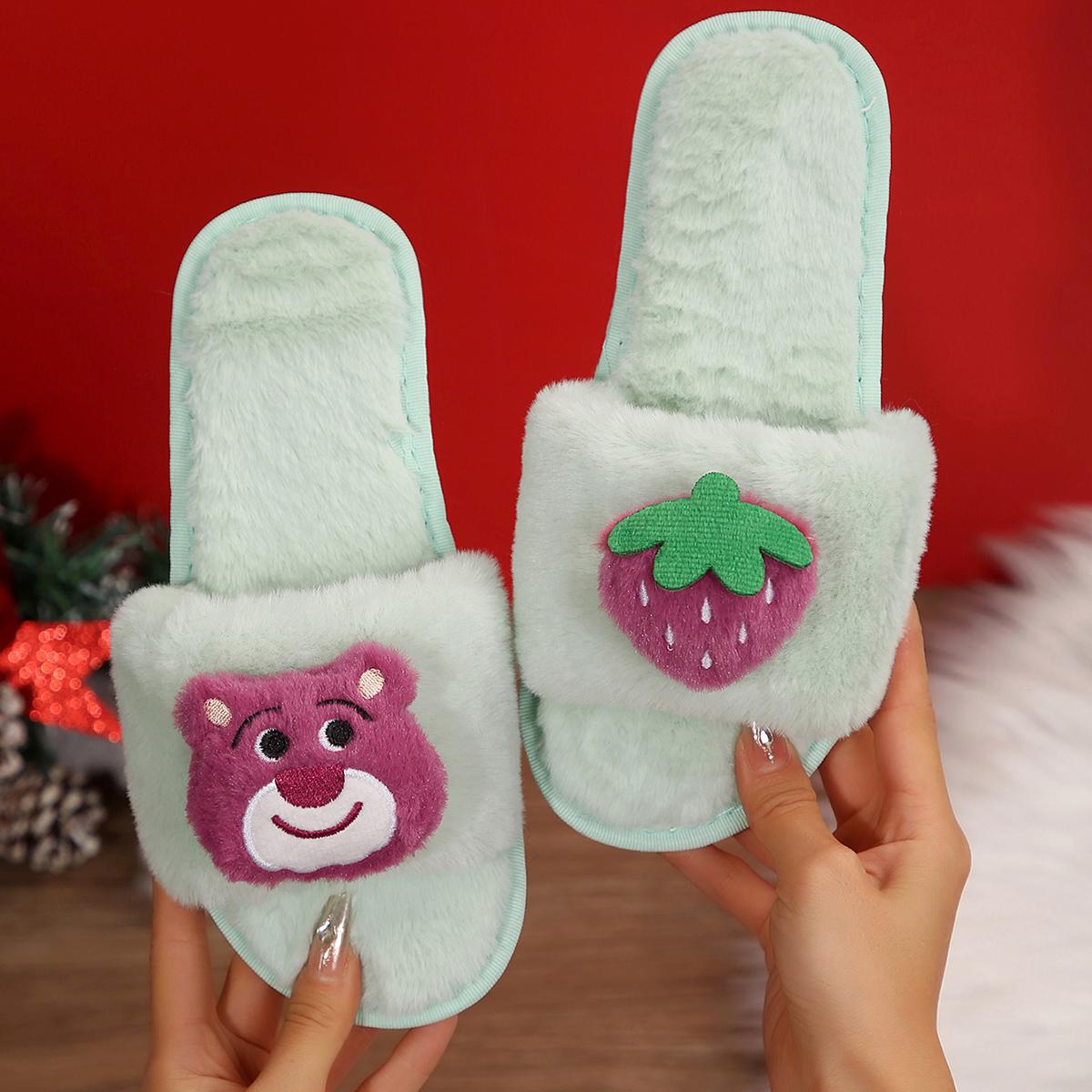 

Теплые пушистые тапочки женские толстые пушистые меховые тапочки клубничный медведь зимние домашние шлепанцы домашние тапочки плоская домашняя обувь на полу 41 хаки