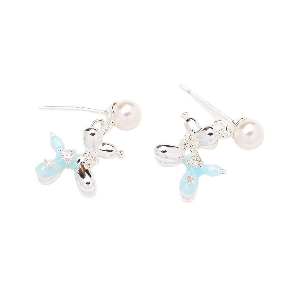 Creative Smart Balloon Puppy Stud Earrings Daily Versatile Cute Dripping Oil Exquisite Zircon Earrings S925 Silver Needle Earrings