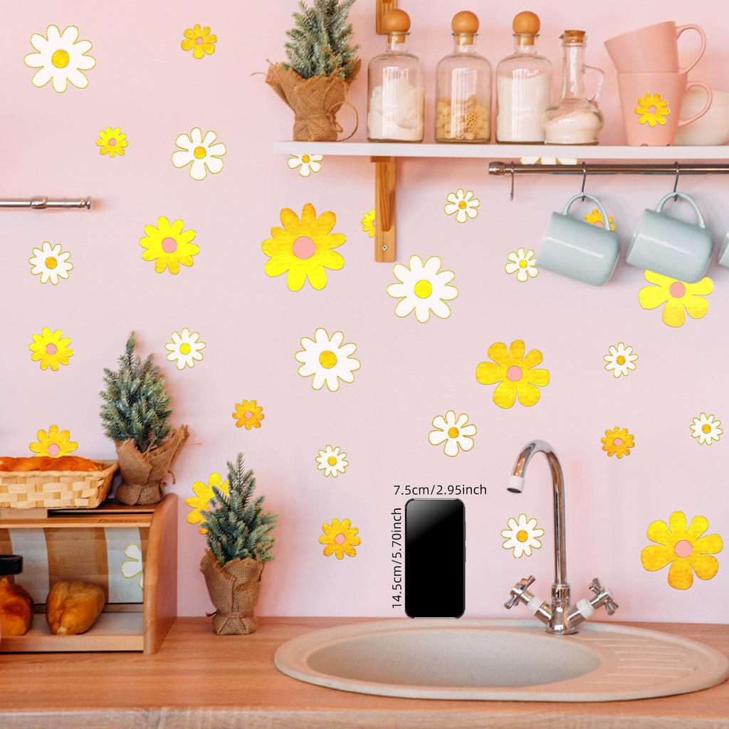 Tj9002 Adesivo de Parede Decorativo Margarida Pequena Amarela e Branca Pintado à Mão Sala de Estar Quarto Fundo Adesivo de Parede Autoadesivo