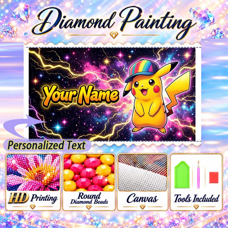 Personalized Pikachu Diamond Art Custom Name 5D Diamond Painting Full Drill DIY Craft