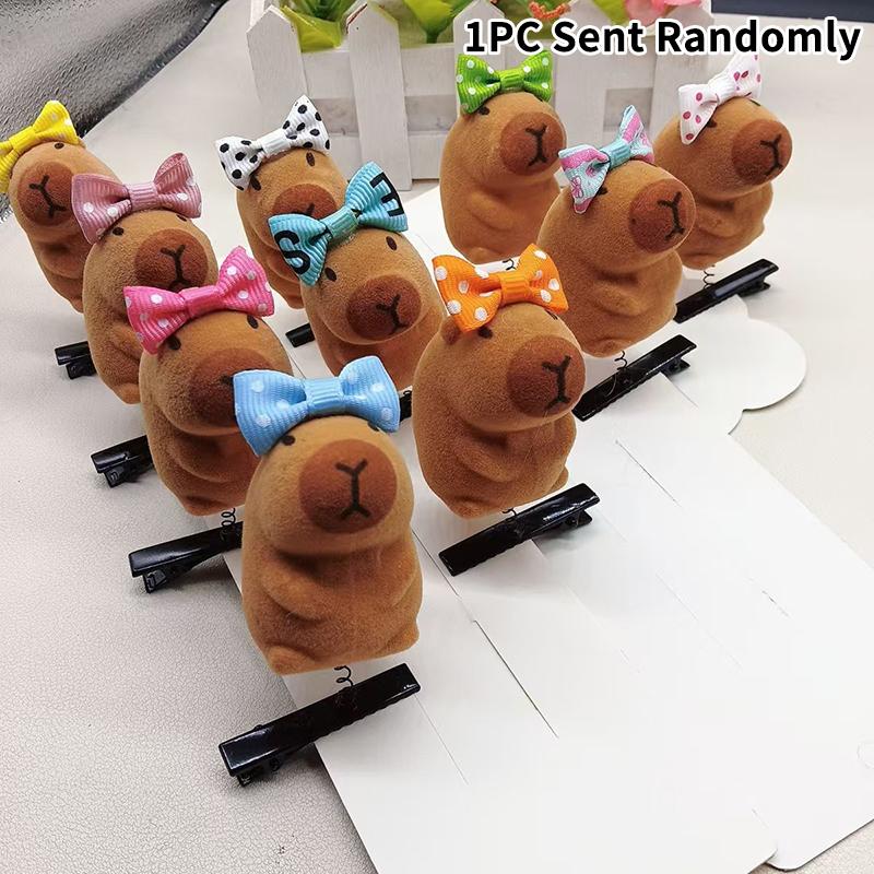 1 szt. Kreskówkowy Dziecięcy Klips do Włosów 3D Kapibara Pluszowa Spinka do Włosów DIY Kokarda Okulary Kapelusz Róża Projekt Kapibara Kaczy Dziób Akcesoria