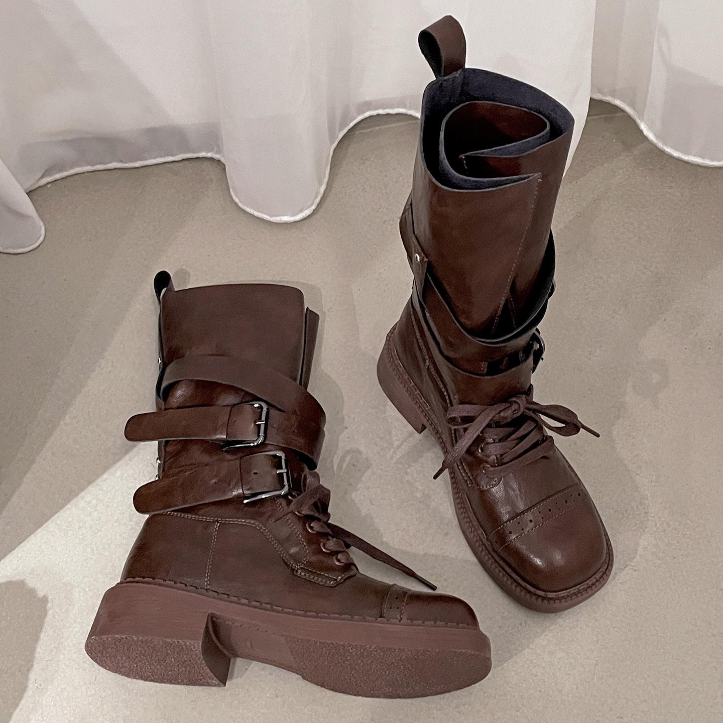 

Ботинки Мартин на платформе в стиле ретро для фанаток Queen, женские, новая летняя коллекция 2025 года, для ношения с юбкой, ботинки высокого класса 40 коричневый