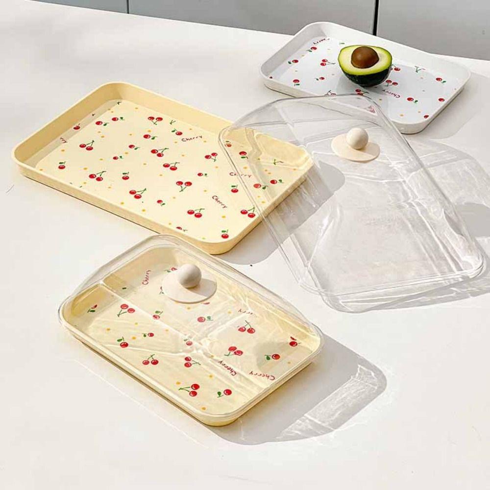 Cherry Pattern Plastic Dessert Tray Stackable Fruit Tray Rectangular Storage Tray  Home Decoration