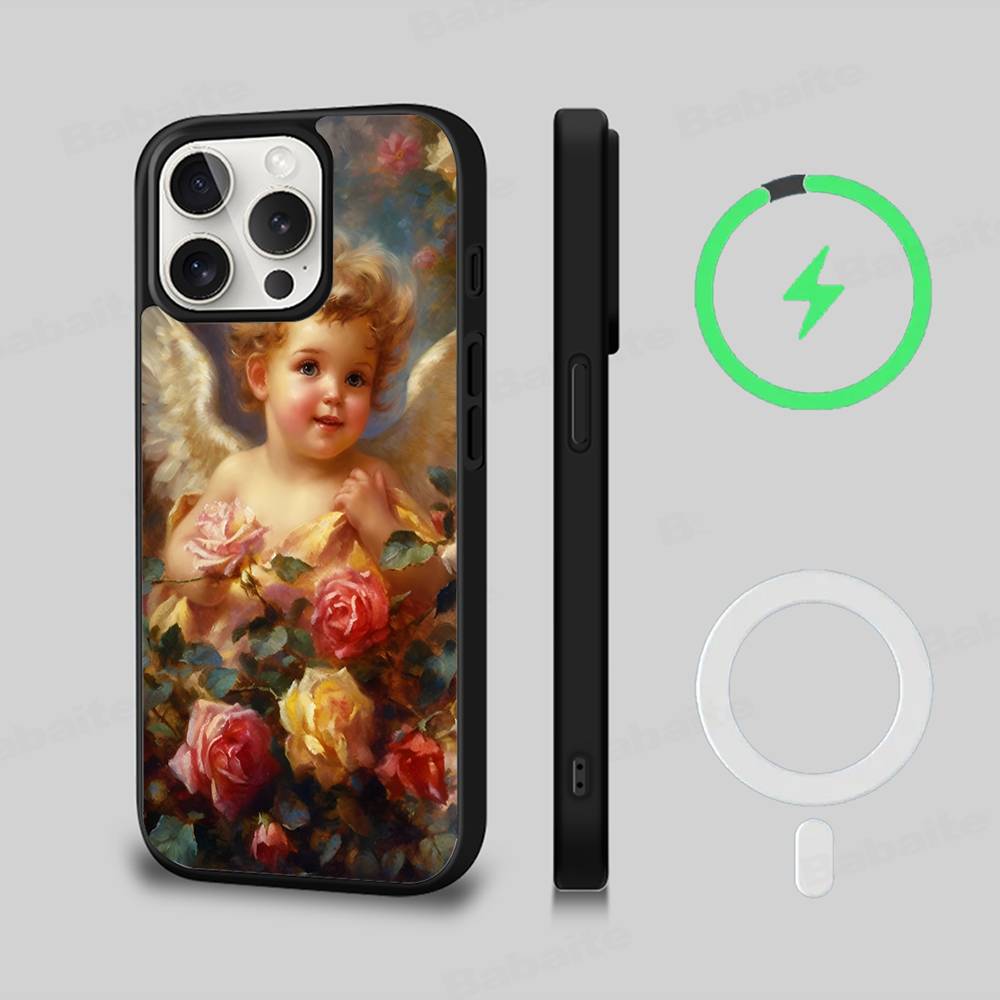 Middle Ages Retro Cupid Angel For Magsafe Magnetic Wireless Phone Case For IPhone 17 Pro 16 15 14 Plus 13 12 11 Pro Max