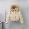 Winter Kurze Parkas Damen Baumwollgepolsterte Kleidung Samt hinzufügen Verdicken Oberbekleidung Pelzkragen Abnehmbare Kapuze Mäntel Warme Jacken