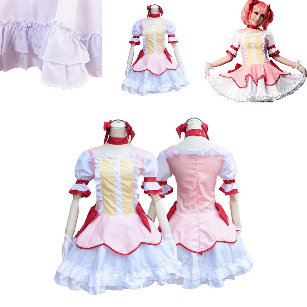Madoka Kaname Puella Magi Madoka Magica Cosplay Kostuum Elegante Dienstmeisjesjurk Set