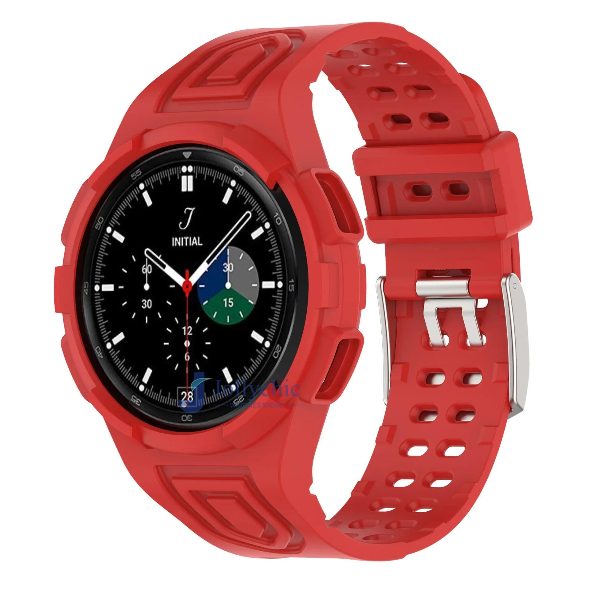 

Чохол+Ремінець для Samsung Galaxy Watch 6 4 40мм 44мм Прозорий Силіконовий Ремінець Спортивний Браслет Galaxy Watch 4 Classic 46 Аксесуари Galaxy 6 44mm червоний
