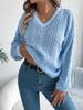 Autumn New Style College Style Patchwork V-Neck Cable Knit Long Sleeve Sweater Women's Clothing