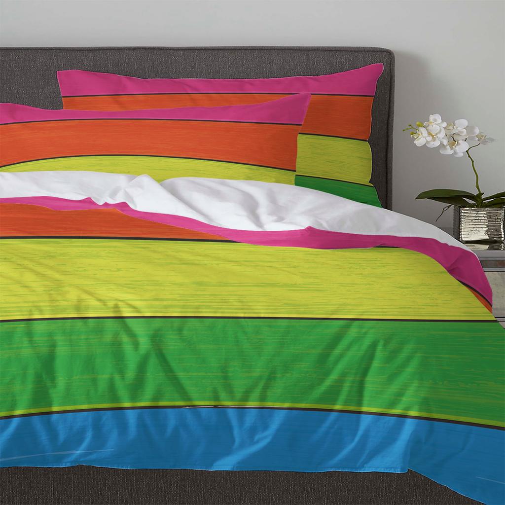 Rainbow Color Wood Grain Duvet Cover With Pillow Case Custom 3pcs Bedding Set Quilt Cover Double Bed Home Textile