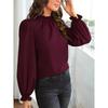 Women's Fashion Casual Spring Fall Solid Color Print Long Sleeve O-Neck Blouses & Shirts