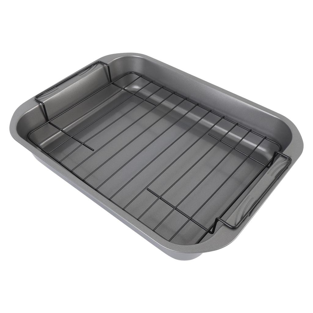 Nonstick Roaster with Rack Carbon Steel Heat Resistant Rectangular Roasting Pan Oven Baking Tray