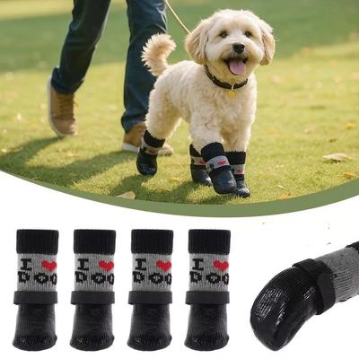 4 Stück/Set Rutschfeste Haustiersocken Stiefel Wasserdichte Hundefußabdeckungen Haustierpfotenschutz Outdoor