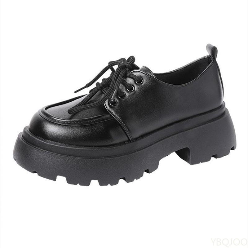 Fashion Women's flat shoes autumn black fashionable comfortable leather shoes lace up outdoor casual versatile women's shoes