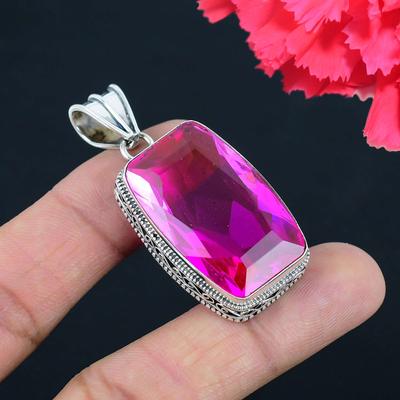 Rosa Topas Edelstein Anhänger Massiv 925 Sterling Silber Anhänger Schmuck Geschenk für Unisex