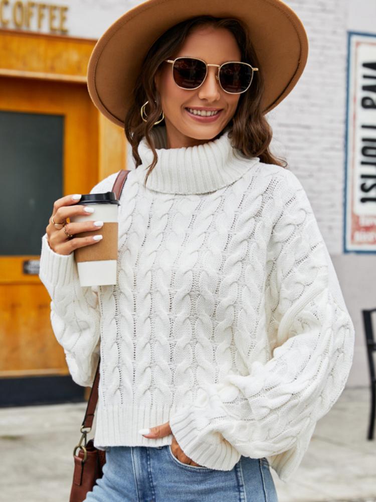 

Толстые жареные пончики Свитер с высоким воротом Однотонный повседневный свитер Женский короткий свободный свитер-пуловер S белый