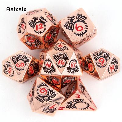 7-teiliges Kupfer-Drachen-Metallwürfel-Set aus massivem Metall mit polyedrischen Würfeln, geeignet für Rollenspiele, RPG-Brettspiele, Kartenspiele