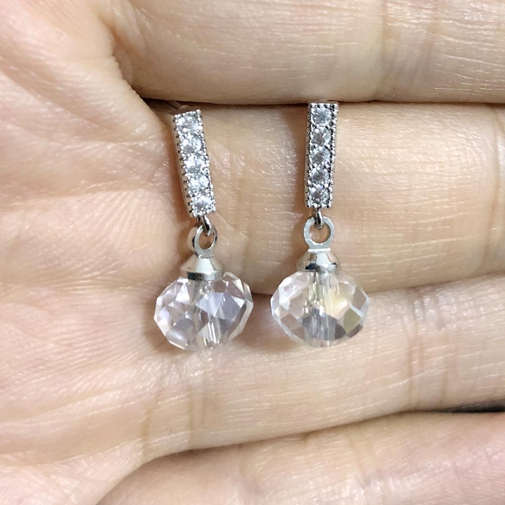 White Gold-Plated Zircon Geometric Bar Earrings – Colorful Crystal Studs for Women платиновый