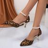 Leopard Print High Heel Shoes for Women Large New Sexy European and American Strap Hollow Shoes High Heel Sandals Designer