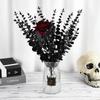 10PCS Black Halloween Eucalyptus Leaves Artificial Silk Flower Bouquet for Party, Home, Table, Graveyard, Gothic Decor