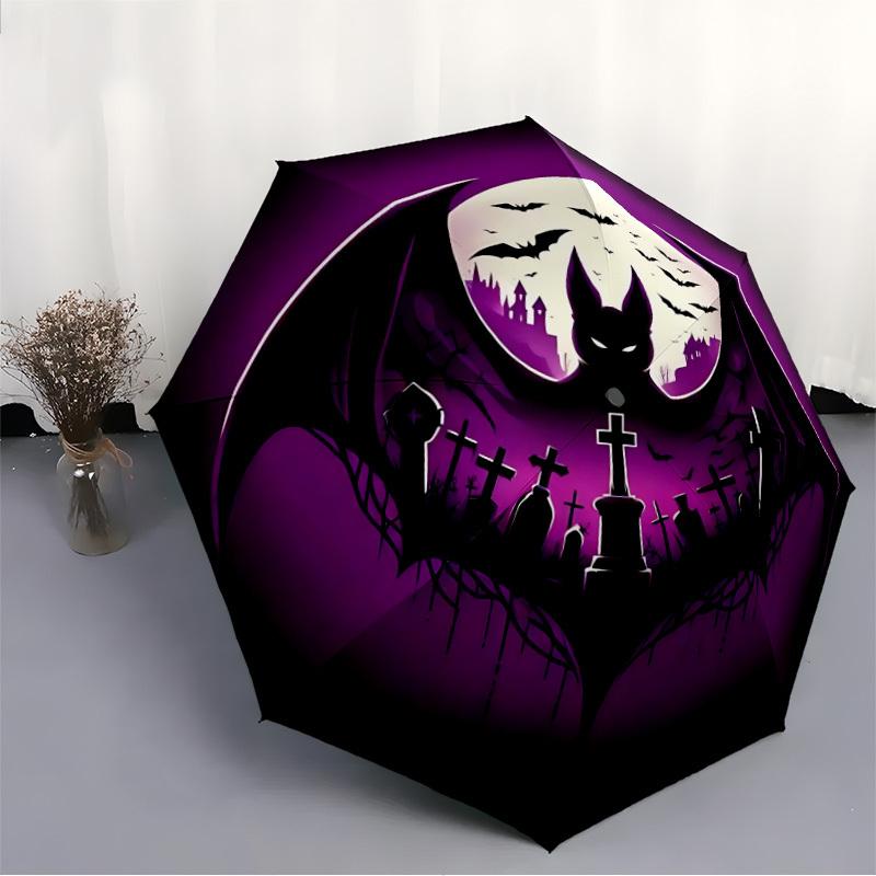 1pc Bat Graveyard Automatic Opening/Closing Umbrella with Operation & Windproof Canopy Yy260311041