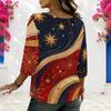 Women Plus Size Round Neck 3 4 Sleeve Star Stripe Printed Loose Blouse Navy Red White