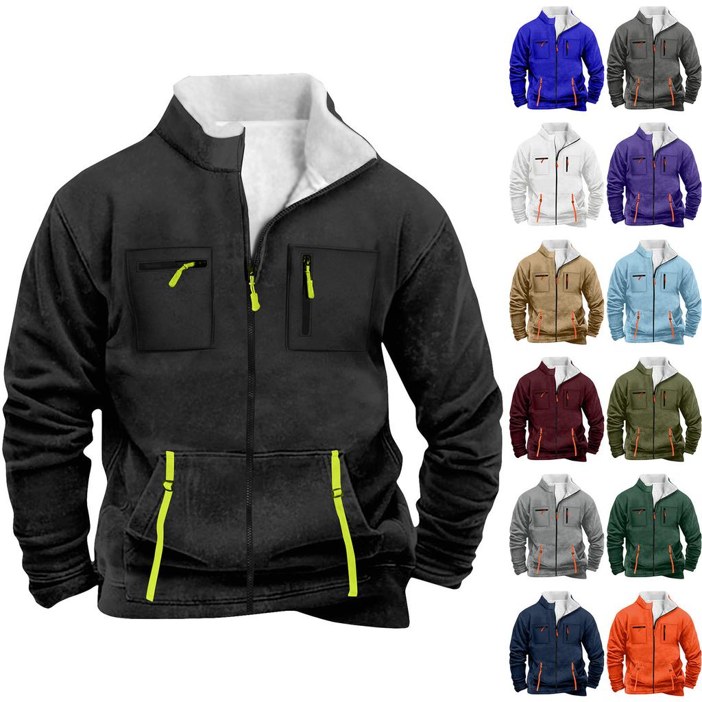 Men's Solid Color Zipper Pocket Zipper Sweatshirt Jacket Men's Sports Large Size Casual Sweatshirt Jacket