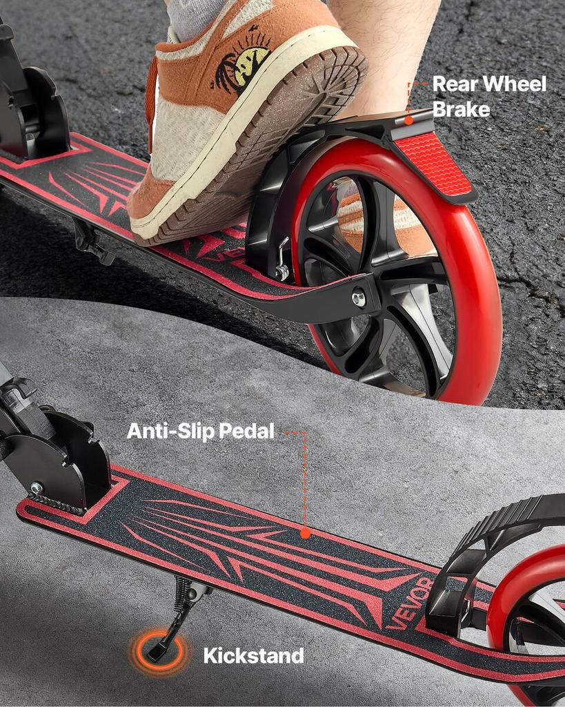 Kick Scooter for Kids Ages 8+, Teens & Adults, 2-Wheel Toddler Scooter with Adjustable Height Handlebar, Wide Anti-Slip Deck, Foldable Lightweight for